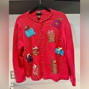 Designer Originals Studio Joy cute Ugly Christmas cardigan Sweater 22”ptp sz XL